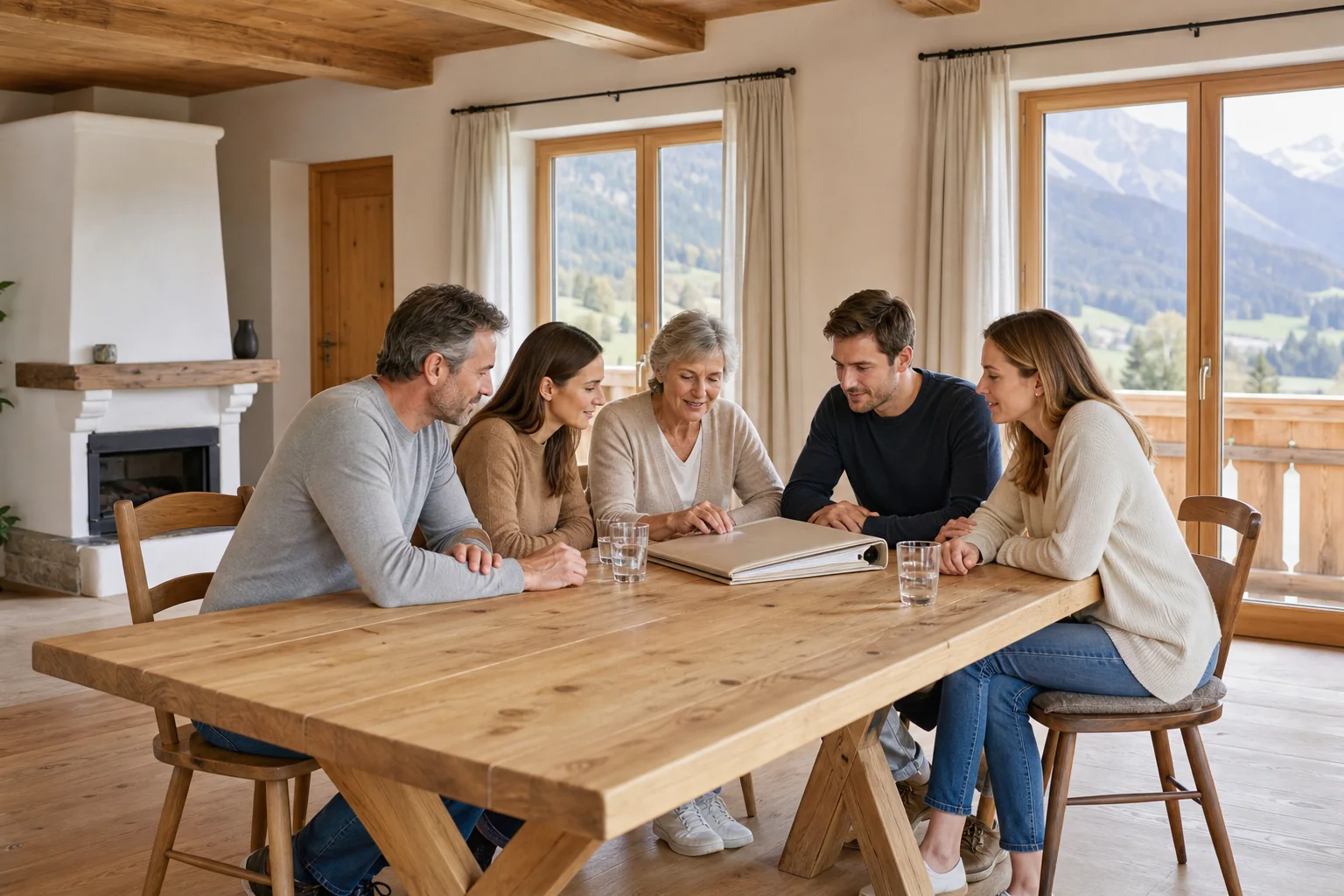 Erben besprechen Unterlagen zu einer Immobilie in Tirol